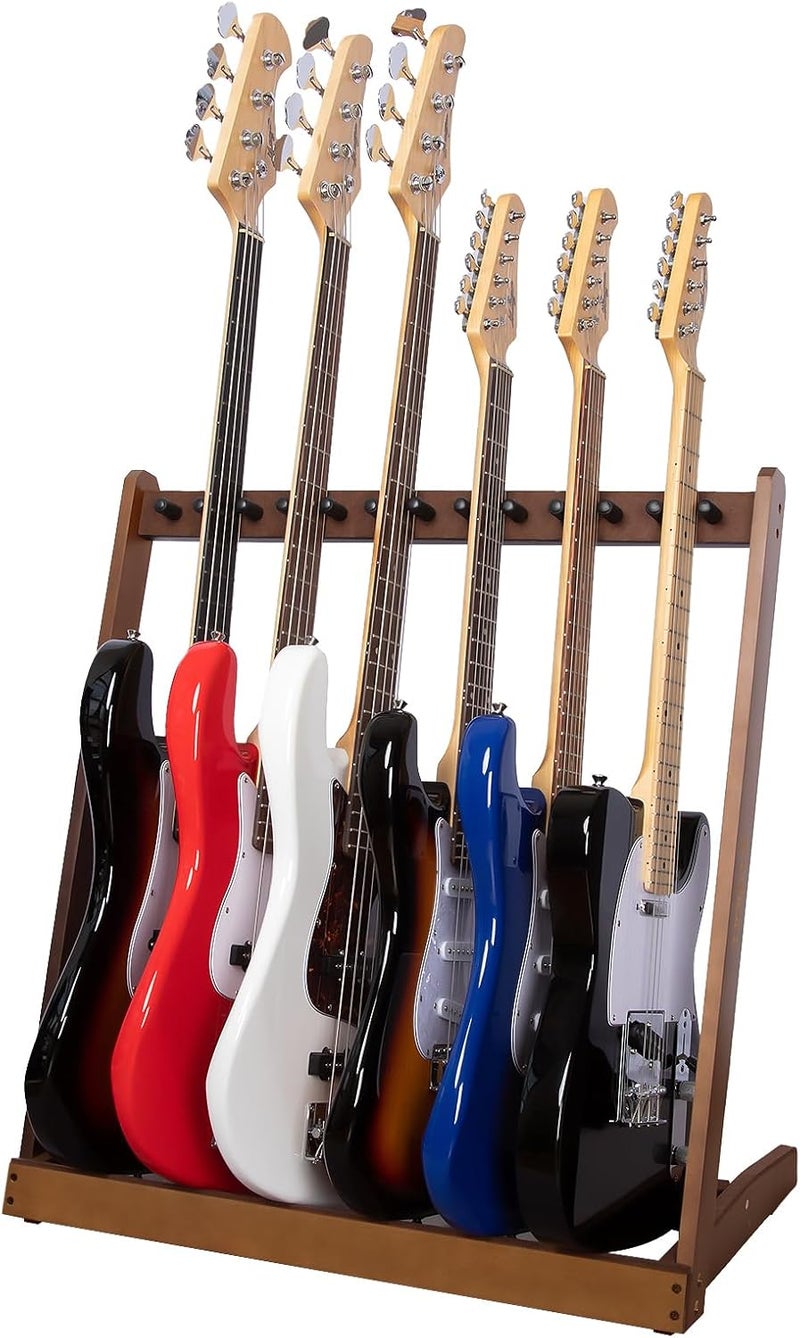 STRICH Multiple Guitar Stand, Hardwood Rack for 6 Electric or 4 Acoustic Guitars, Padded Home & Studio SMT-10 (6-Holder) - Image 1